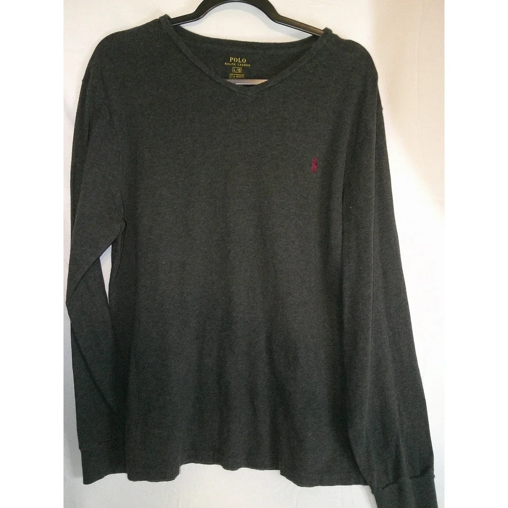 Polo‎ Ralph Lauren Mens Gray Long Sleeve V Neck T Shirt